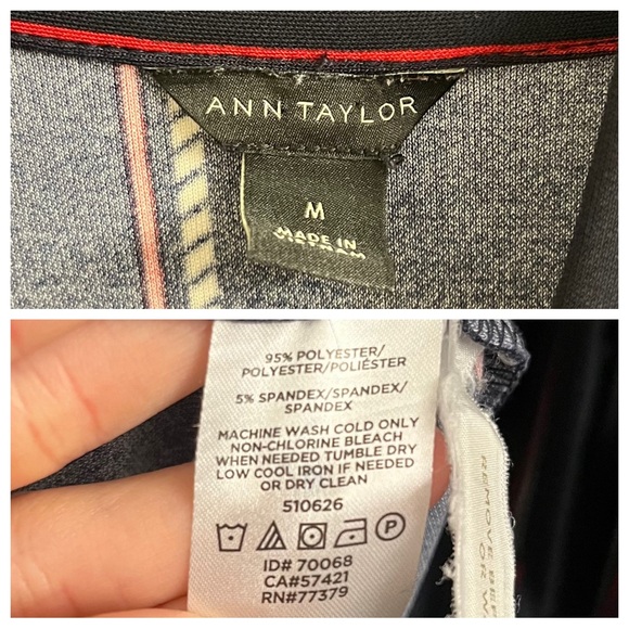 Ann Taylor Tie Neck Button Front Long Sleeve Navy Red Stripe Dress Size Medium - Picture 8 of 9